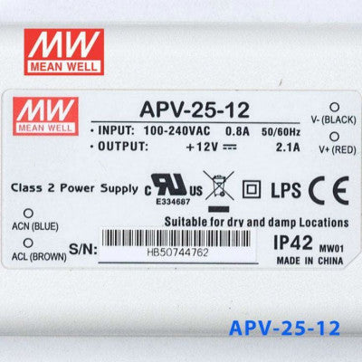 An APV-25-12 Mean Well SMPS 12V 2.1A 25.2W LED Power Supply