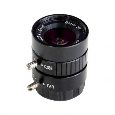 An Arducam 8mm CS Mount Lens for Raspberry Pi HQ Camera with Manual Focus and Adjustable Aperture