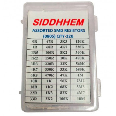 An Assorted SMD Resistors Box 0805 SMD Package - 220 Pieces Set (5 Pieces Each Value)