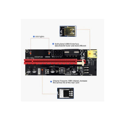 An Black King Kong 009S with Red USB Cable 60CM USB 3.0 PCIE Extension Cable Riser Pcie1x to 16x