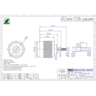 An Coaxial Connector Male N Type 180 Degree Crimp Type For Cable