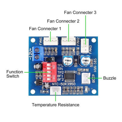 An DC12V PWM DC Fan Speed Controller Variable Speed Temperature Speed Controller with Temperature Probe High Temperature Alarm