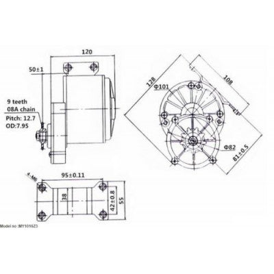 An Ebike MY1016Z3 24V 350W Gear DC Motor - 324 RPM (GB)