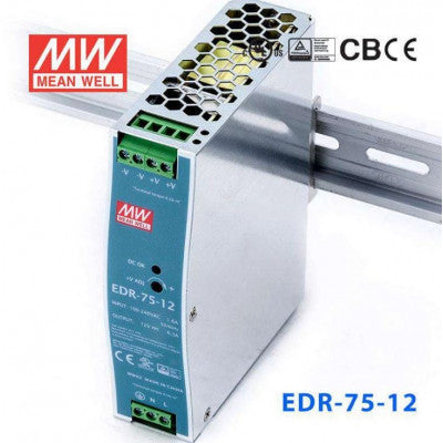 An EDR-75-12 Mean well SMPS - 12V 6.3A 75.6W Din Rail Metal Power Supply