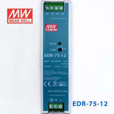 An EDR-75-12 Mean well SMPS - 12V 6.3A 75.6W Din Rail Metal Power Supply
