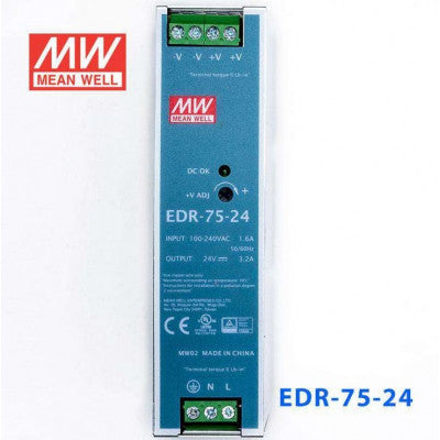 An EDR-75-24 Mean well SMPS - 24V 3.2A 76.8W Din Rail Metal Power Supply