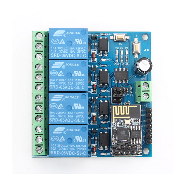 An ESP8266 ESP-01 5V 4-Channels WiFi Relay Module for Home Remote Control Switch