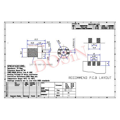 An F Connector Jack Straight Bulkhead And Plate Edge Mount For PCB