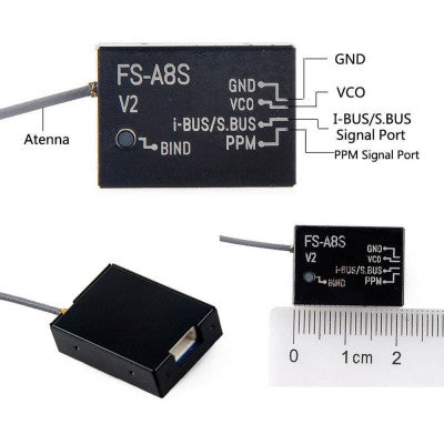 An FlySky FS-A8S 2.4G 8CH Mini Receiver Module Rev 2