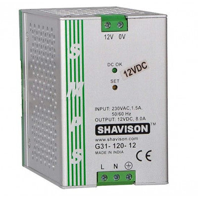 An G31-120-12 Shavison SMPS - 12V 8A - 96W DIN Rail Mountable Metal Power Supply