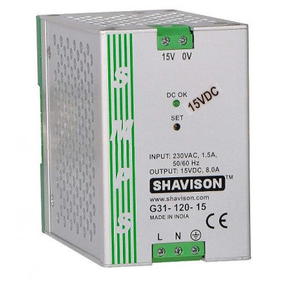 An G31-120-15 Shavison SMPS - 15V 8A - 120W  DIN Rail Mountable Metal Power Supply