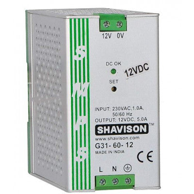 An G31-60-12 Shavison SMPS - 12V 5A - 60W DIN Rail Mountable Metal Power Supply