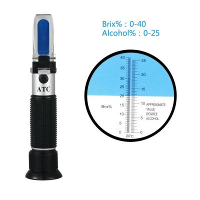 An Hand Held Refractometer for Fruit Wine Red Wine 0- 40% Brix 0-25% Alcohol TesterPlastic Box