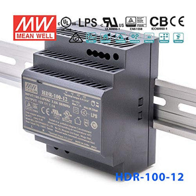 An HDR-100-12 Mean well SMPS - 12V 7.1A 85.2W Din Rail Metal Power Supply
