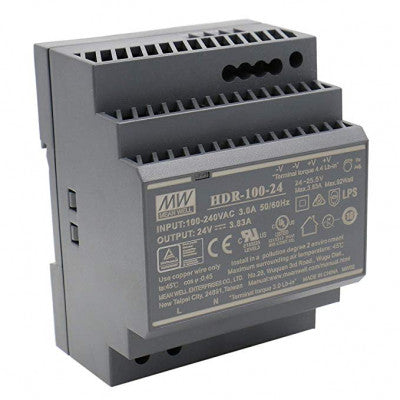 An HDR-100-24 Mean well SMPS - 24V 3.83A 92W Din Rail Metal Power Supply