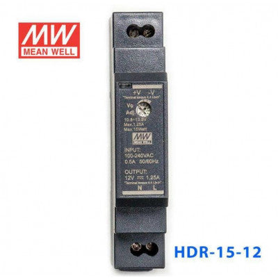 An HDR-15-12 Mean well SMPS - 12V 1.25A 15W Din Rail Metal Power Supply