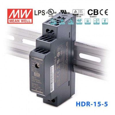 An HDR-15-5 Mean well SMPS - 5V 2.4A 12W Din Rail Metal Power Supply
