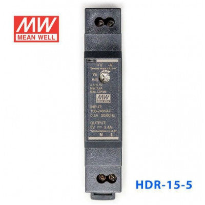 An HDR-15-5 Mean well SMPS - 5V 2.4A 12W Din Rail Metal Power Supply