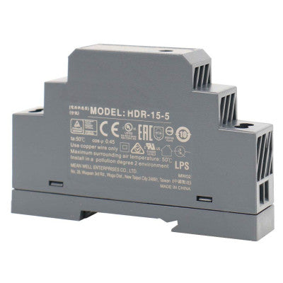 An HDR-15-5 Mean well SMPS - 5V 2.4A 12W Din Rail Metal Power Supply