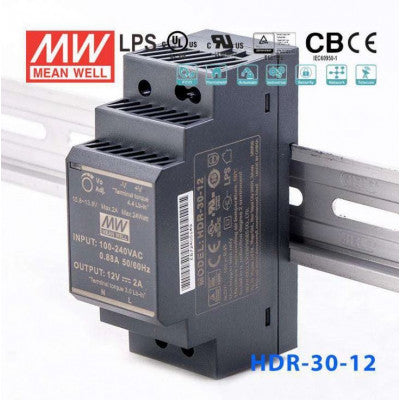 An HDR-30-12 Mean well SMPS - 12V 2A 24W Din Rail Metal Power Supply