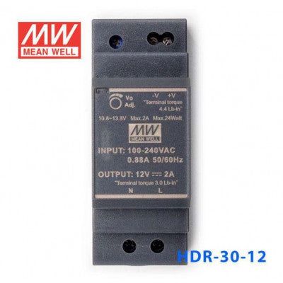 An HDR-30-12 Mean well SMPS - 12V 2A 24W Din Rail Metal Power Supply