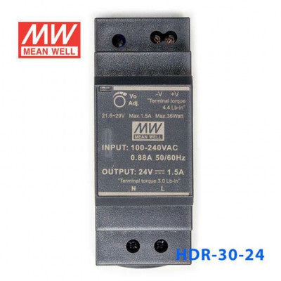 An HDR-30-24 Mean well SMPS - 24V 1.5A 36W Din Rail Metal Power Supply