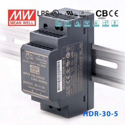 An HDR-30-5 Mean well SMPS - 5V 3A 15W Din Rail Metal Power Supply