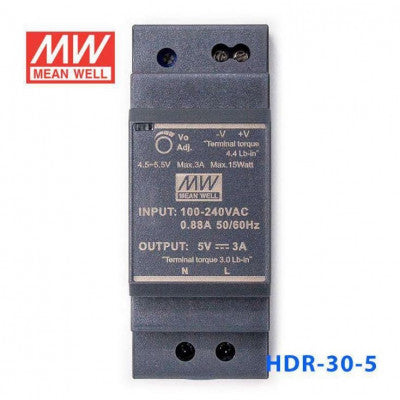 An HDR-30-5 Mean well SMPS - 5V 3A 15W Din Rail Metal Power Supply