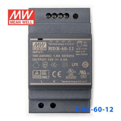 An HDR-60-12 Mean well SMPS - 12V 4.5A 54W Din Rail Metal Power Supply