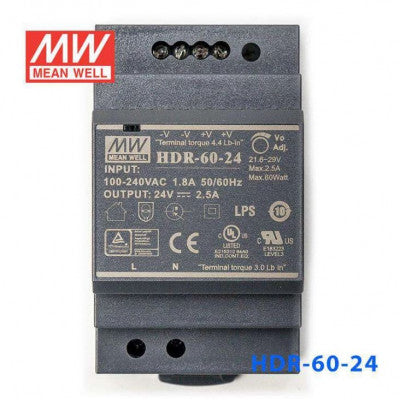 An HDR-60-24 Mean well SMPS - 24V 2.5A 60W Din Rail Metal Power Supply