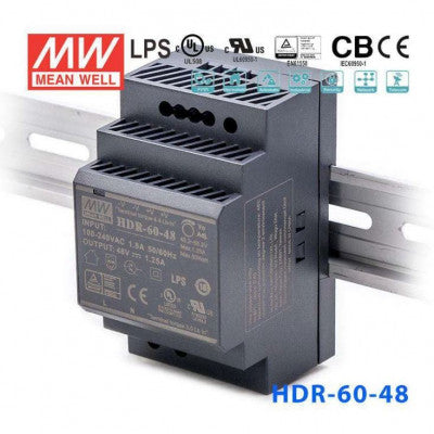An HDR-60-48 Mean well SMPS - 48V 1.25A 60W Din Rail Metal Power Supply