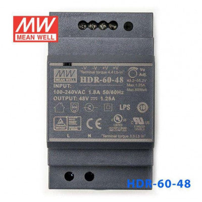 An HDR-60-48 Mean well SMPS - 48V 1.25A 60W Din Rail Metal Power Supply