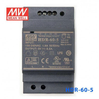 An HDR-60-5 Mean well SMPS - 5V 6.5A 32.5W Din Rail Metal Power Supply