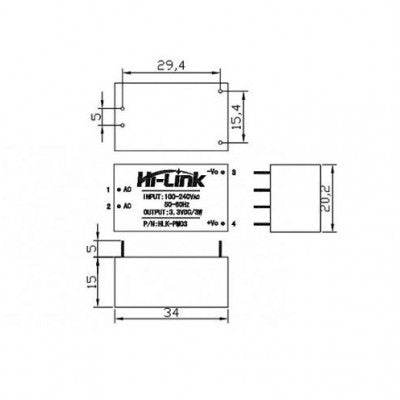 An HLK-PM03 Hi-Link - 3.3V 3W - AC to DC Power Supply Module