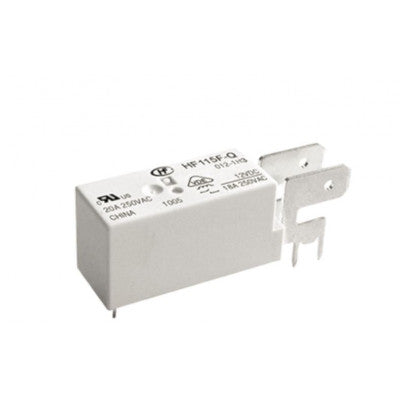 An Hongfa 5V 16A DC HF115F-Q/005-1H3 6-Pin SPST Power Relay with Metal Holder Attached