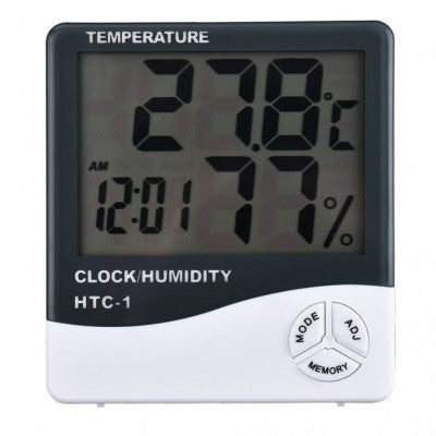 An HTC-1 High Precision Large Screen Electronic Indoor Temperature, Humidity Thermometer with Clock Alarm