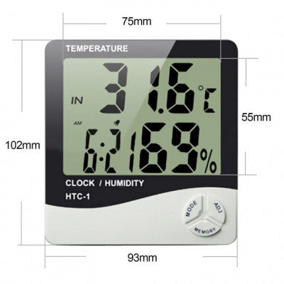 An HTC-1 High Precision Large Screen Electronic Indoor Temperature, Humidity Thermometer with Clock Alarm