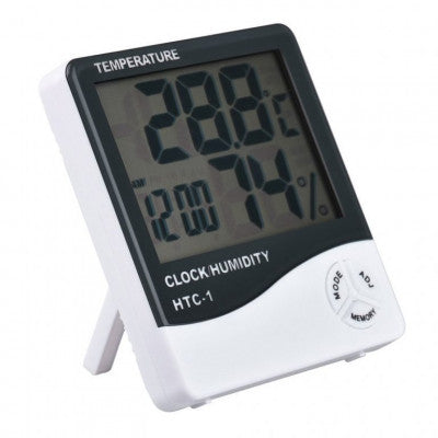 An HTC-1 High Precision Large Screen Electronic Indoor Temperature, Humidity Thermometer with Clock Alarm