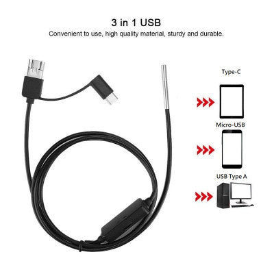 An INSKAM USB and Android OTG Endoscope 3in1 Borescope 3.9mm Ultra thin Waterproof Inspection Snake Camera with LED Light