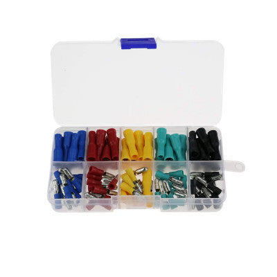 An Insulated 5 Colour Wire Crimp Terminal Male-Female Connector Pair Kit - 100 Pairs