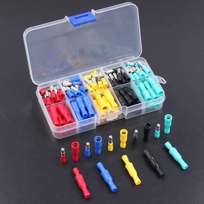 An Insulated 5 Colour Wire Crimp Terminal Male-Female Connector Pair Kit - 100 Pairs