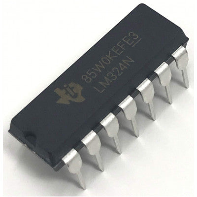 An LM324 Low Power Quad Op-Amp IC DIP-14 Package