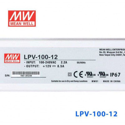 An LPV-100-12 Mean Well SMPS - 12V 8.5A 102W Waterproof LED Power Supply