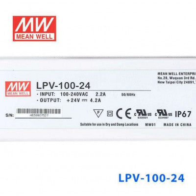 An LPV-100-24 Mean Well SMPS - 24V 4.2A 100.8W Waterproof LED Power Supply