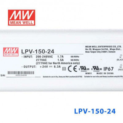 An LPV-150-24 Mean Well SMPS - 24V 6.3A 151.2W Waterproof LED Power Supply