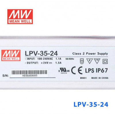 An LPV-35-24 Mean Well SMPS - 24V 1.5A 36W Waterproof LED Power Supply