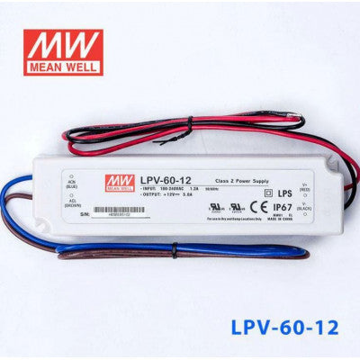 An LPV-60-12 Mean Well SMPS - 12V 5A 60W Waterproof LED Power Supply