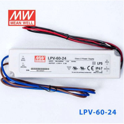 An LPV-60-24 Mean Well SMPS - 24V 2.5A 60W Waterproof LED Power Supply