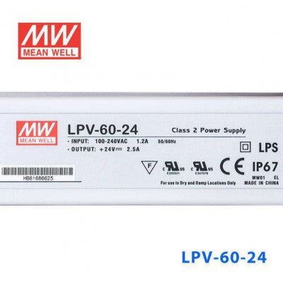 An LPV-60-24 Mean Well SMPS - 24V 2.5A 60W Waterproof LED Power Supply