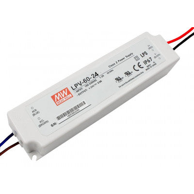 An LPV-60-24 Mean Well SMPS - 24V 2.5A 60W Waterproof LED Power Supply